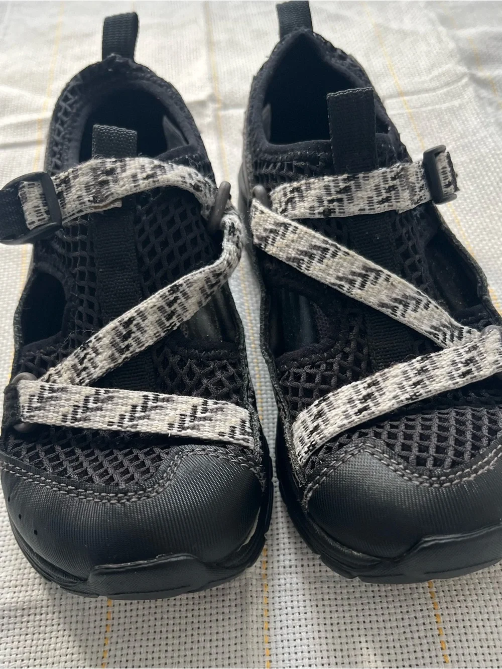 Chaco Kids Black Mesh Water Shoes with White Patterned Straps